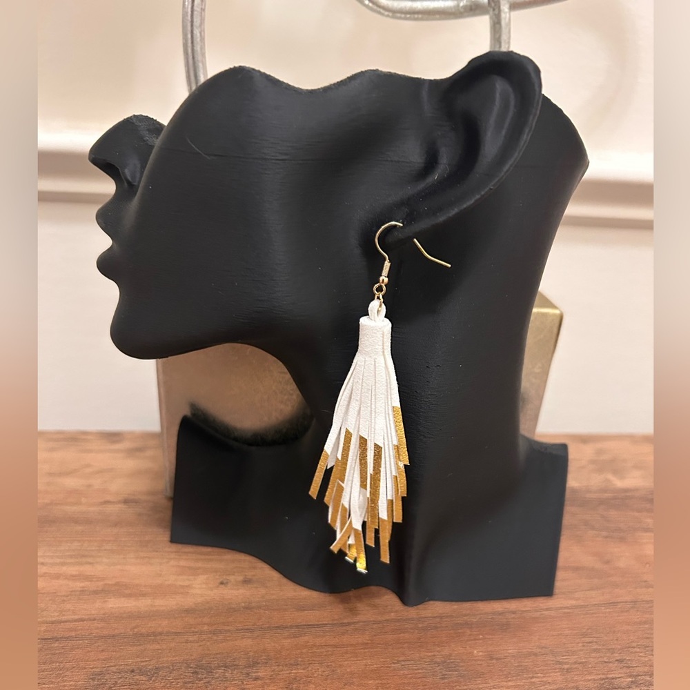 Plunder White and Gold Fringe Earrings